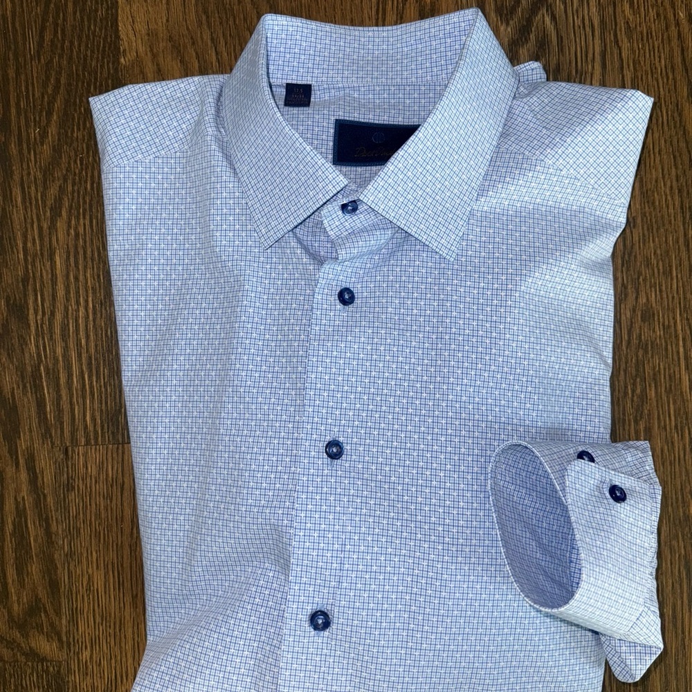 David Donahue Lavendar/Purple Plaid Dresss Shirt 17.5 x 34/35